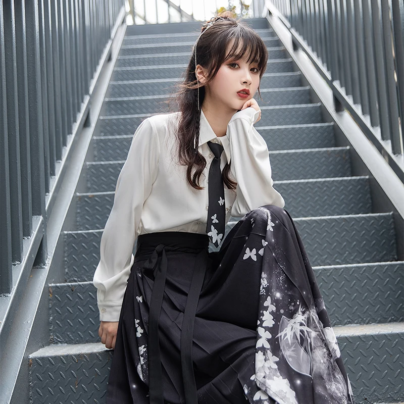 

Chinese Style Hanfu Element Horse Face Dress Women's Spring Autumn Clothes New Improved Female Fashion Commuter Temperament Suit