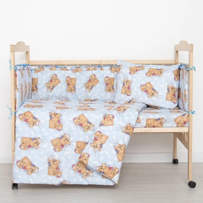 Комплект в кроватку &quotСпящие мишки&quot (6 предметов) цвет голубой 615/1 2070493 | Мать и