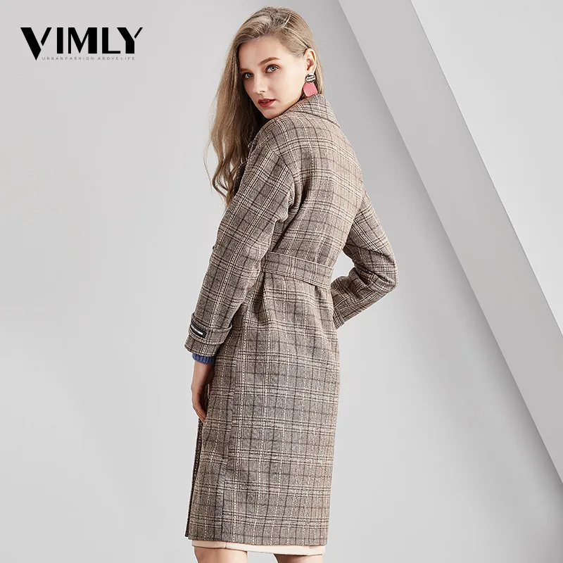 Женское шерстяное клетчатое пальто в английском стиле элегантная длинная