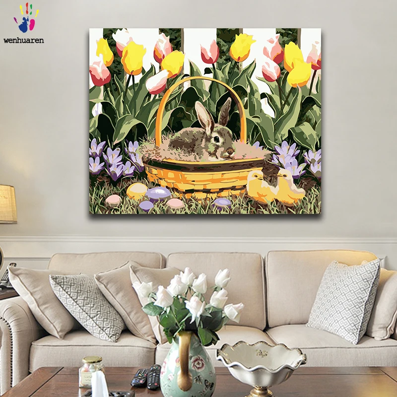 Diy краски по номерам картина живопись с комплектами кролик маленькая птица