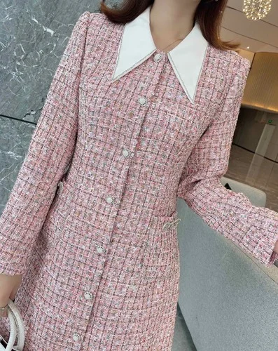 

Designer Clothes High Quality Women Luxury Temperament Diamonds Bowknot Tweed A-Line Dress
