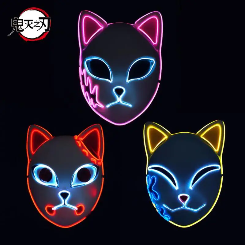 

Anime Kimetsu No Yaiba Cos Kamado Tanjirou Fox Half Face Led Mask Cosplay Props Luminous Mask Hot Demon Slayer Cos Headgear