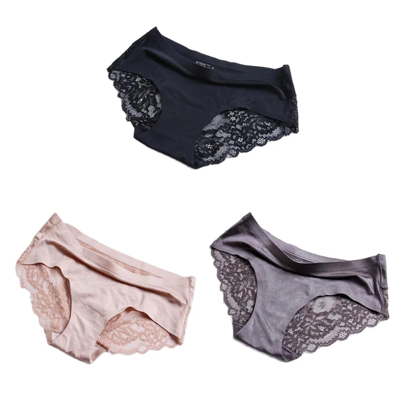 

3 pcs/lot Fashion Panties Luxury Pearlescent Cloth Lace Stitching Sexy Women Underwear One-piece Seamless Ladies Panties Briefs