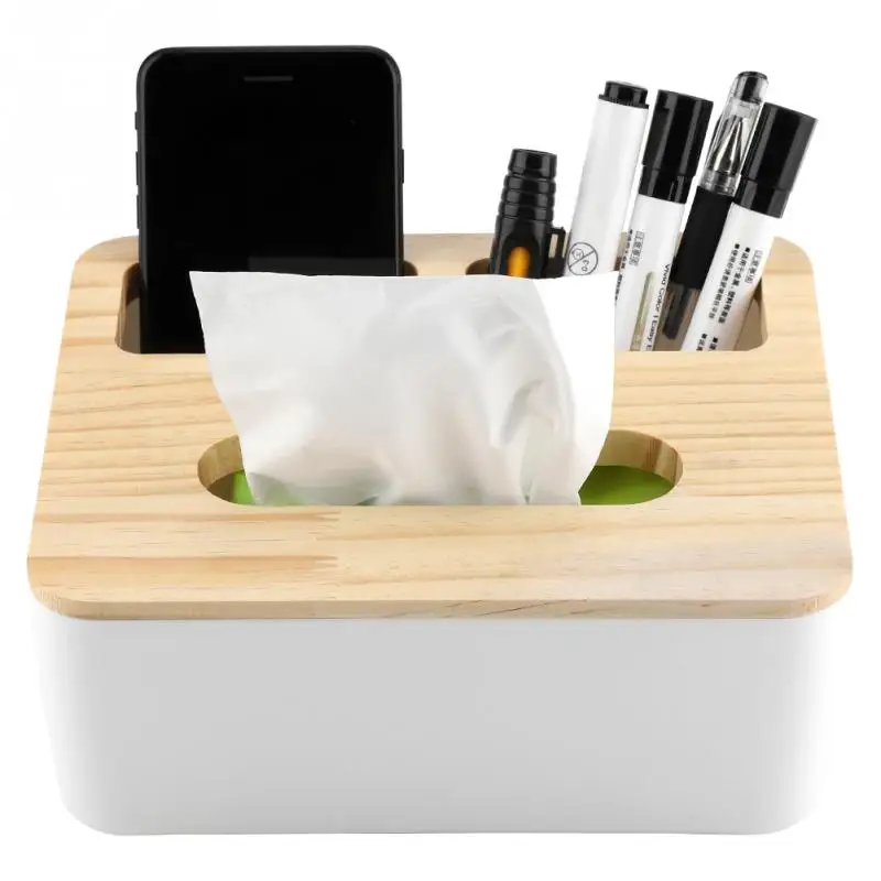 

Removable Bamboo Wood Cover Plastic Tissue Box Holder Storage Organizer Fashion Tissue Holder Case for Home Decoration