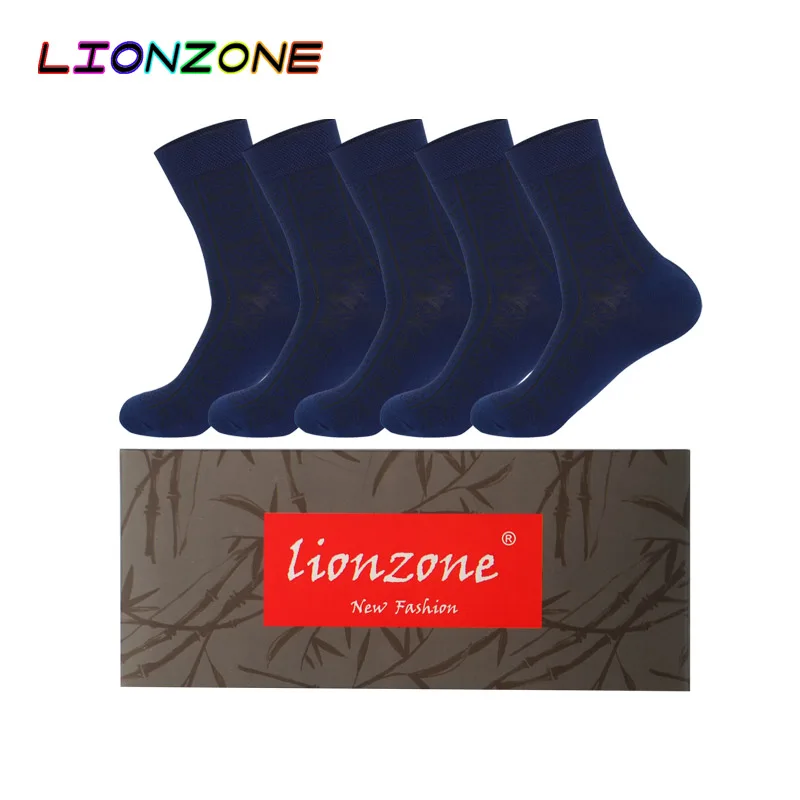 LIONZONE 5 пар/лот деловые мужские носки декоративные антибактериальные дышащие Теплые Calze Uomo джентльменские бамбуковые носки - Цвет: Blue-box