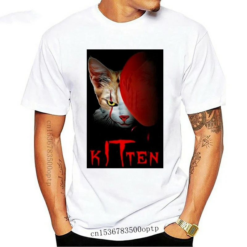 

Новинка It Cat воздушный шар котенок подарок на Хэллоуин Черная мужская хлопковая стандартная футболка брендовая модная футболка