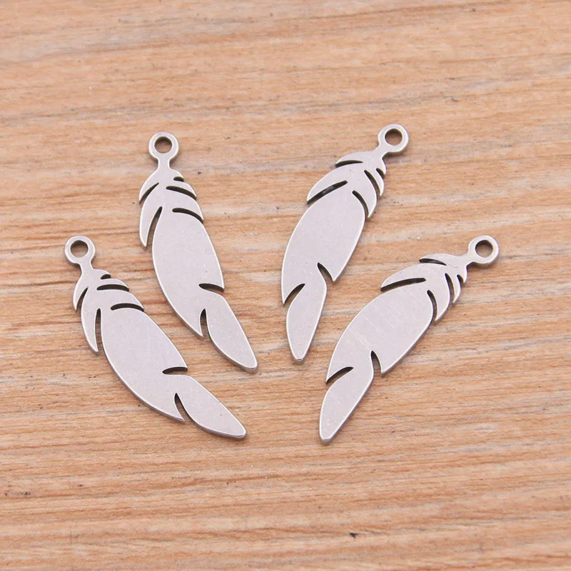 

PULCHRITUDE 20PCS 7*25MM 316 Stainless Steel Feather Metal Stamping Blanks Diy Animal Charm Pendant Necklace Accessories