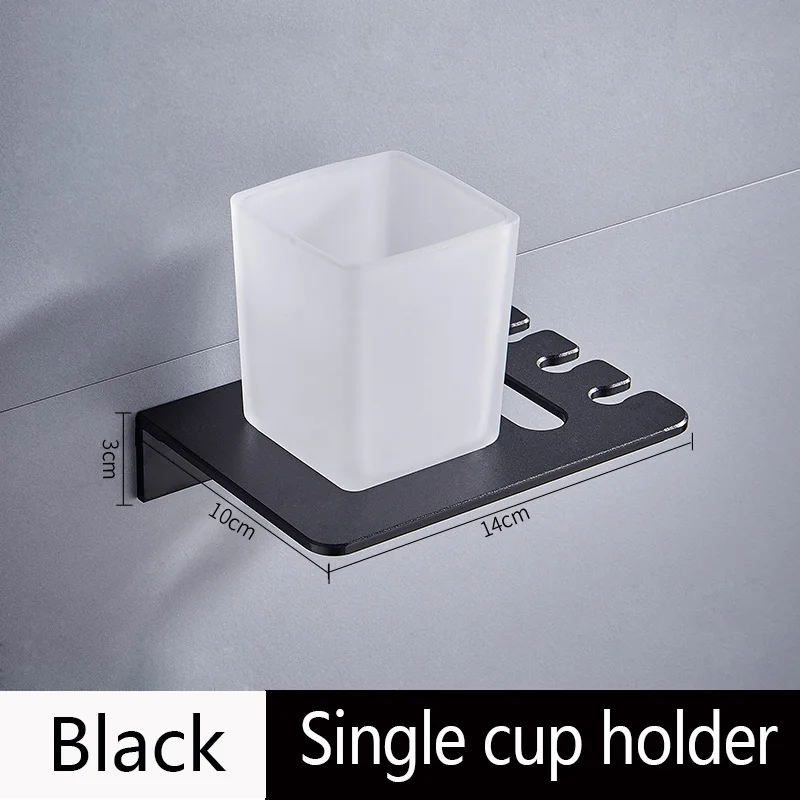 black single cup Серебряный двойной держатель зубной щетки с каппа алюминиевый черный стакан и держатель чашки настенный продукт для ванной зубная паста стойка - Цвет: black single cup