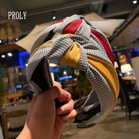 proly new fashion headband for women patchwork houndstooth hairband wide side turban leather turban hair accessories