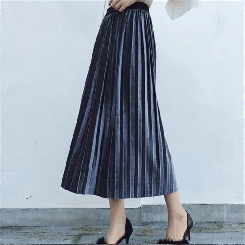 Женская бархатная юбка с высокой талией облегающая плиссированная средней длины