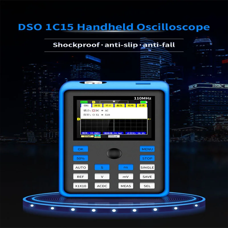 

Dso1c15 2.4 inch screen digital oscilloscope 500 ms / s sampling rate 110Mhz analog bandwidth