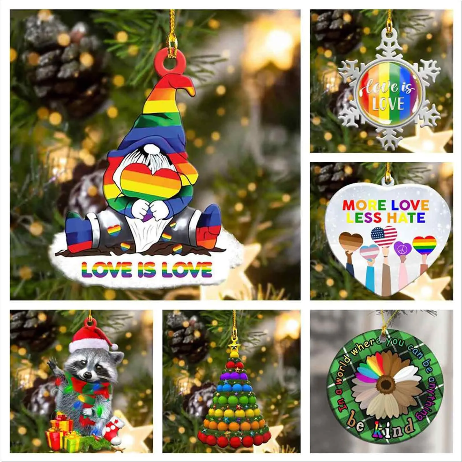 

Christmas Snowflake Ornaments Love Rainbow Decoration Christmas Tree Resin Pendant Christmas Tree Rainbow Ornaments Xmas Decor
