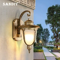 sandiy e27 wall lamps waterproof retro porch light vintage led lights for gate fence wall courtyard aluminum sconce blackbronze
