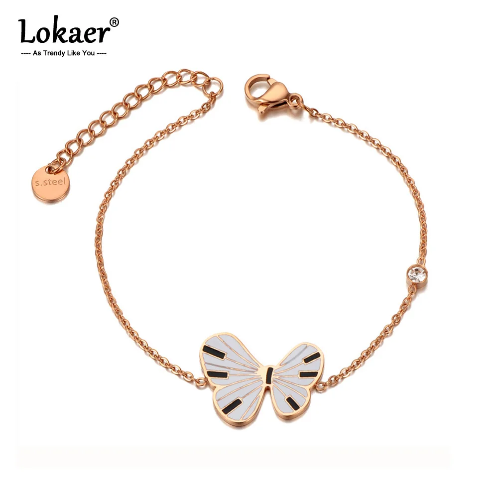 Женский браслет Lokaer цепочка с подвеской в виде бабочки из нержавеющей стали