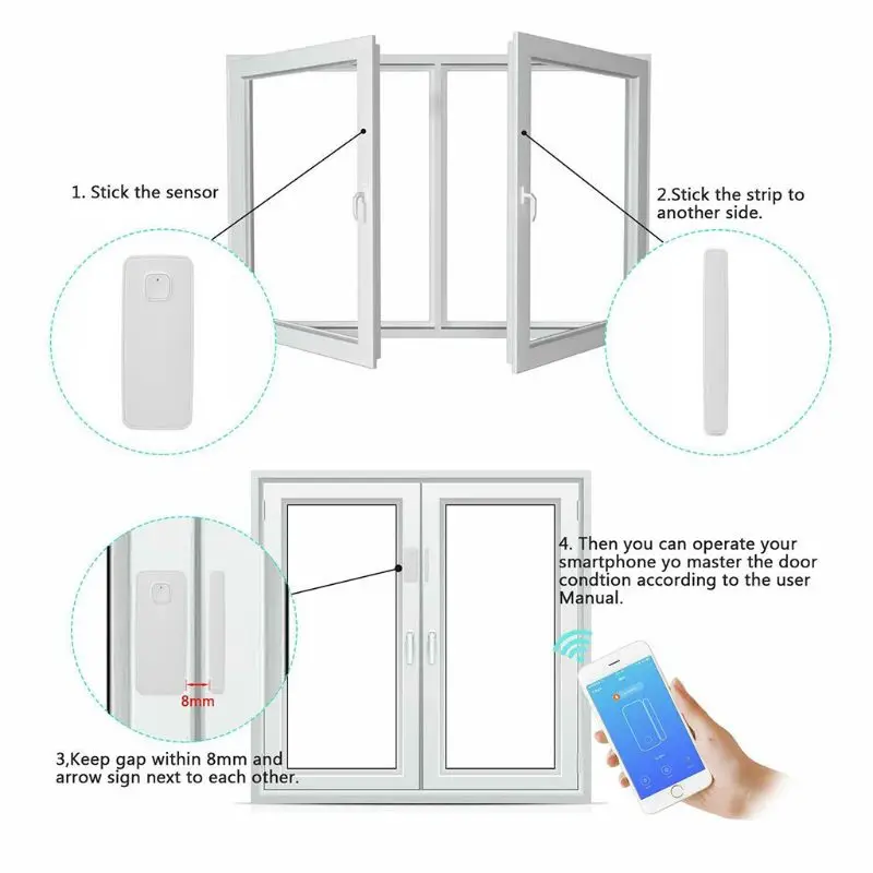 

1Set WiFi Door Window Sensor Smart Alarm Sensor No Hub Required Rechargeable for IFTTT/Alexa/Google Home System G92E