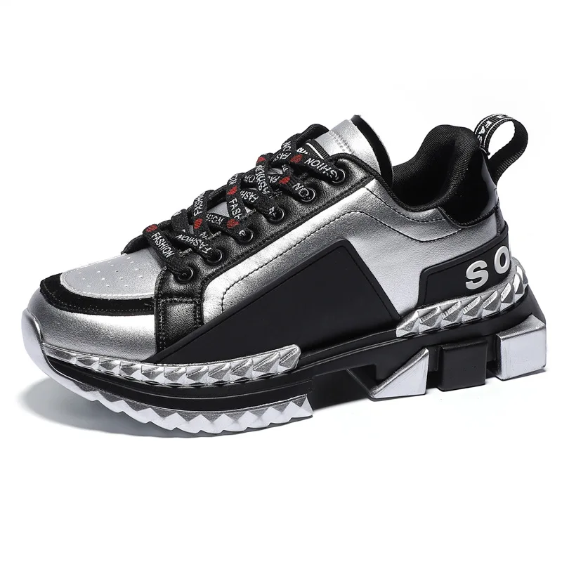 

Hip Hop Streetwear Chunky Sneakers Men Leather Casual Shoes Men Thick Bottom Fashion EVA jogging Sneakers