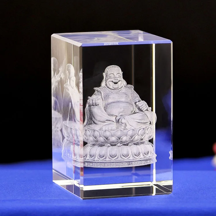 

3D Carved Maitreya Buddha Transparent Crystal Glass Crafts Ornaments Figurines Feng Shui Home Decor