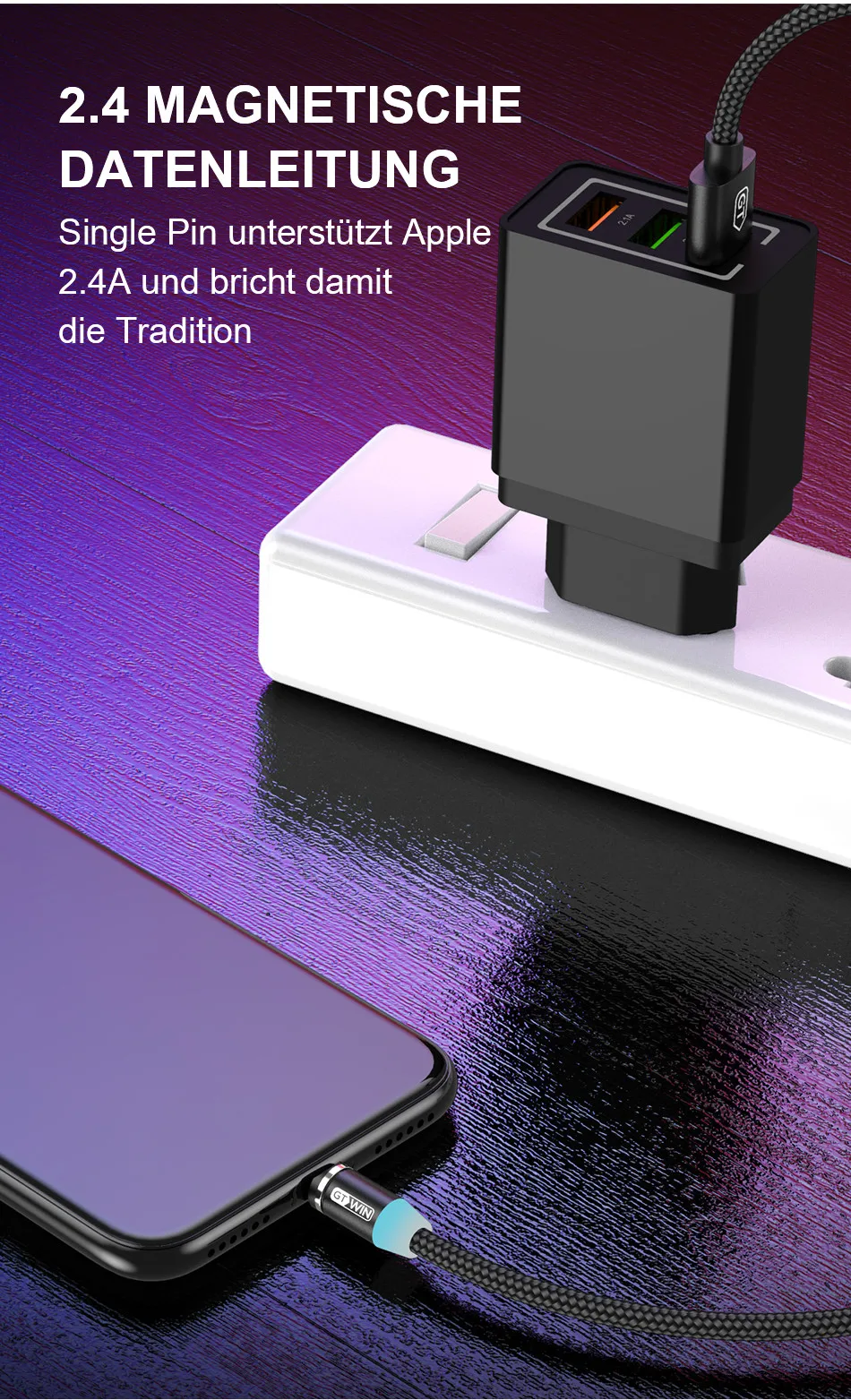 GTWIN Магнитный кабель для быстрой зарядки Micro usb type C зарядное устройство для iPhone 11 XR 7 samsung S9 S10 быстро магнитные телефонные кабели 1 м/2 м/3 м