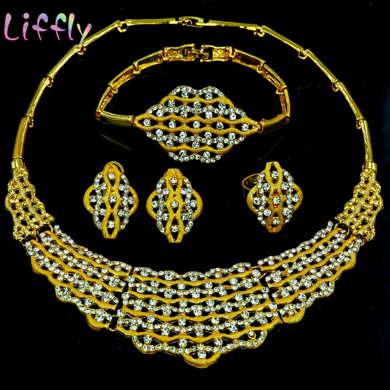 Дубай ювелирные наборы африканские ожерелья серьги кольцо браслет Кристалл