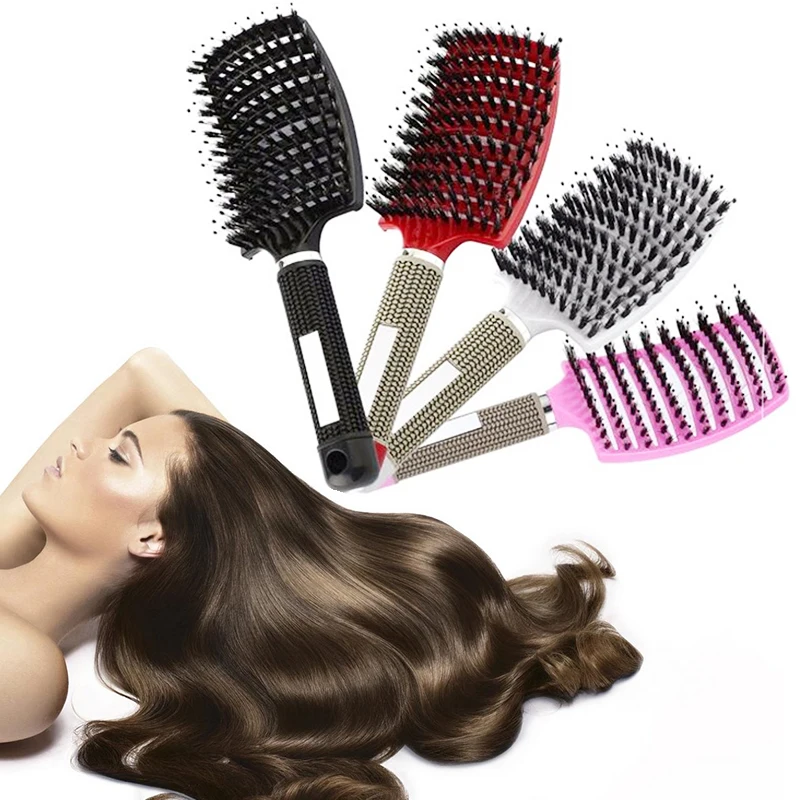 Щетка для волос расческа массажа кожи головы щетина влажных и вьющихся щетка