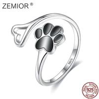 zemior 925 sterling silver paw dog footprint heart rings black 5a clear cubic zirconia adjustable ring for women fine jewelry