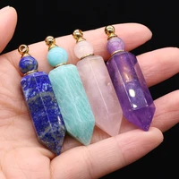 natural pink crystal amethyst hexagonal perfume bottle pendant for women fashion essential oil vials diy charm necklace jewelry