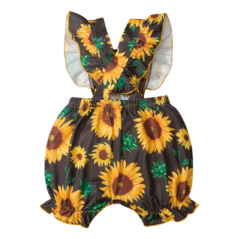 

Summer Newborn Baby Clothes Baby Boy Girl Sunflower Print Romper Cotton One-piece Romper Yellow 90 Size