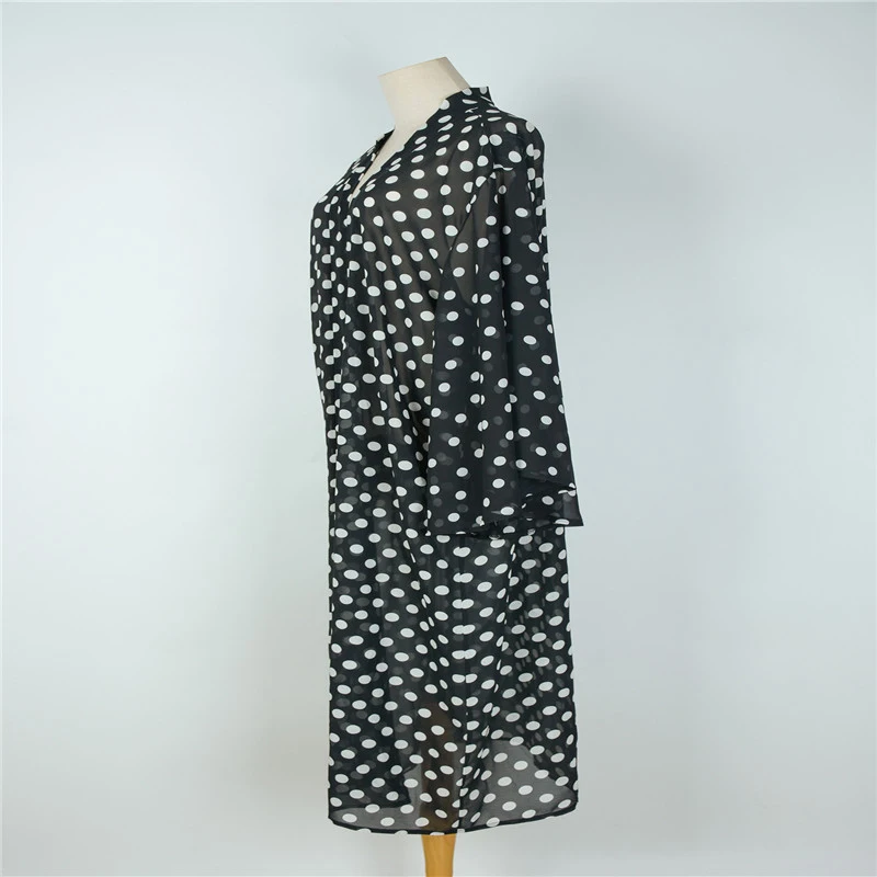 

Kayotuas Women Bikini Cover-Up Polka Dot Print Black Hot Sale Deep V-Neck Loose Swimwear Chiffon Sexy Ladies Beachwear
