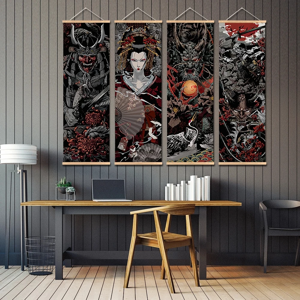 

Wooden Wall Art Hanging Print Japanese Samurai Sakuran Ukiyoe Aesthetic Scroll Paintings Vintage Anime Poster For Living Room
