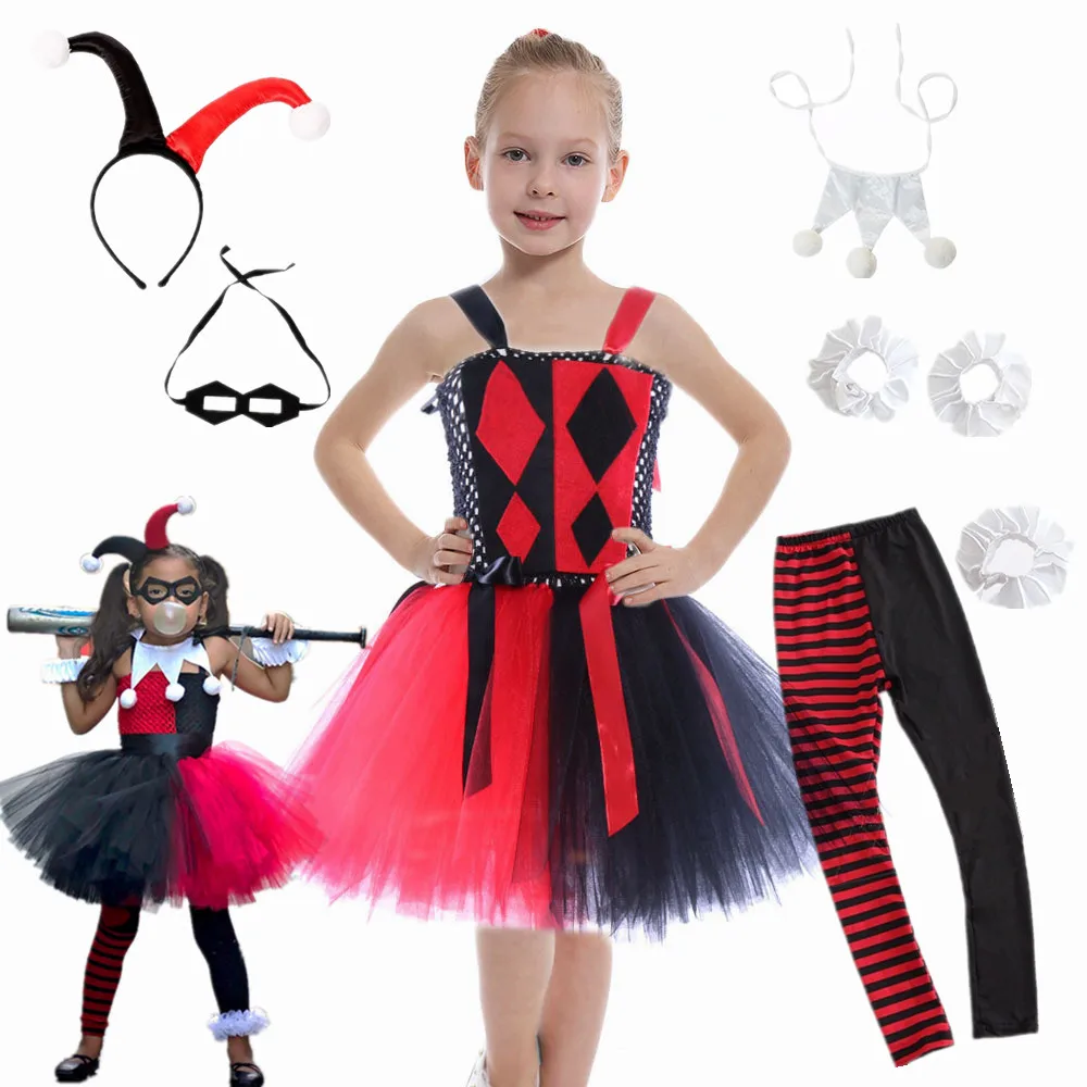 Harry Quinn Christmas Dresses Girls Carnival Mesh Princess Dress Clown Female Anime Cosplay Clothing Halloween Costume For Kids |