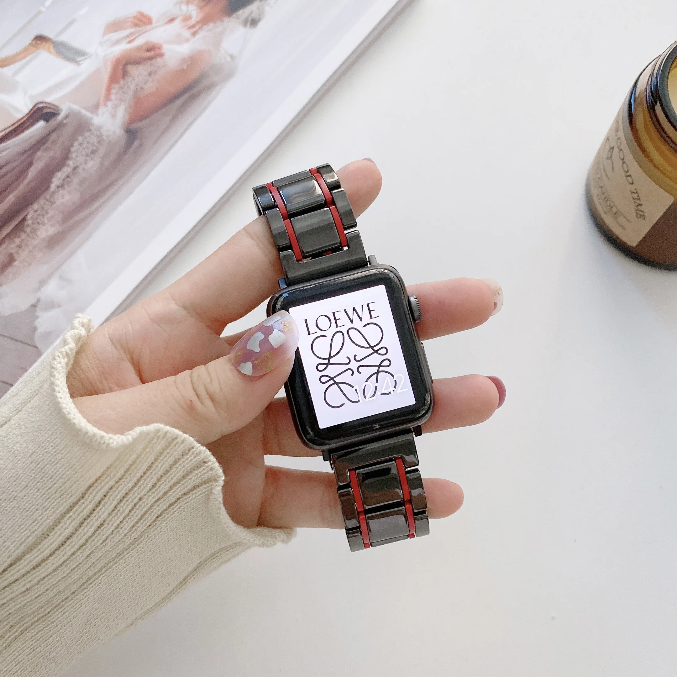 

Ремешок керамический для Apple Watch band 6 SE 5 4, водонепроницаемый браслет из нержавеющей стали с пряжкой для Iwatch Series 3 2 1 44 мм 42 мм 40/38 мм