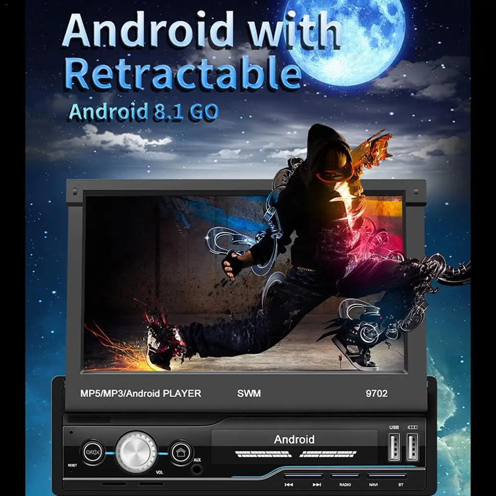 7-дюймовый автомобильный Радио 1080P HD Android 8,1 gps навигацией, Wi-Fi, зарядка через usb 1 Din HD Складная емкостный Сенсорный экран автомобиля MP5 плеер