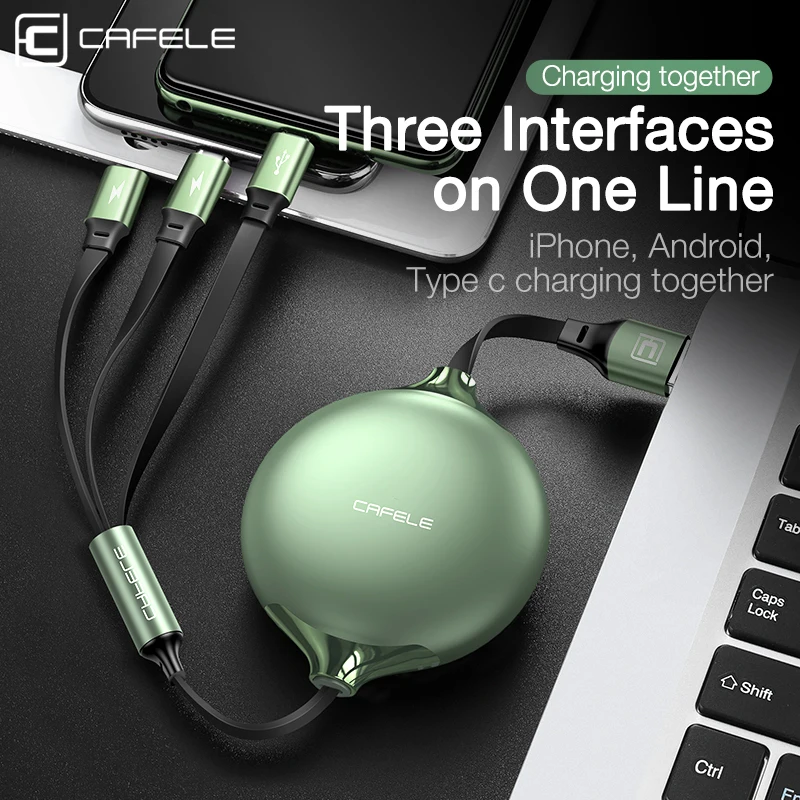 3 в 1 зарядный USB кабель для iPhone Type C Micro Выдвижной 120 см 3A Быстрая зарядка