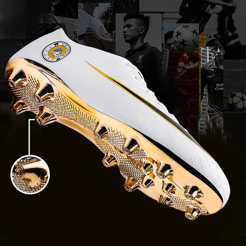 Золотой гвоздики с покрытием атлетика Футбол Шипы туфли мальчиков Бутсы