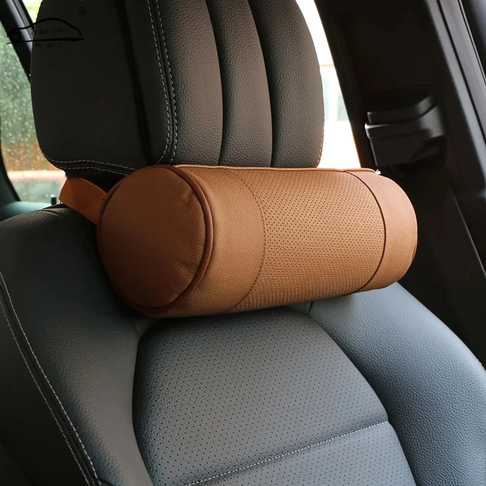 

1pcs Car Neck Pillows Both Side Pu Leather Pack Headrest For Head Pain Relief Filled Fiber Universal Car Pillow