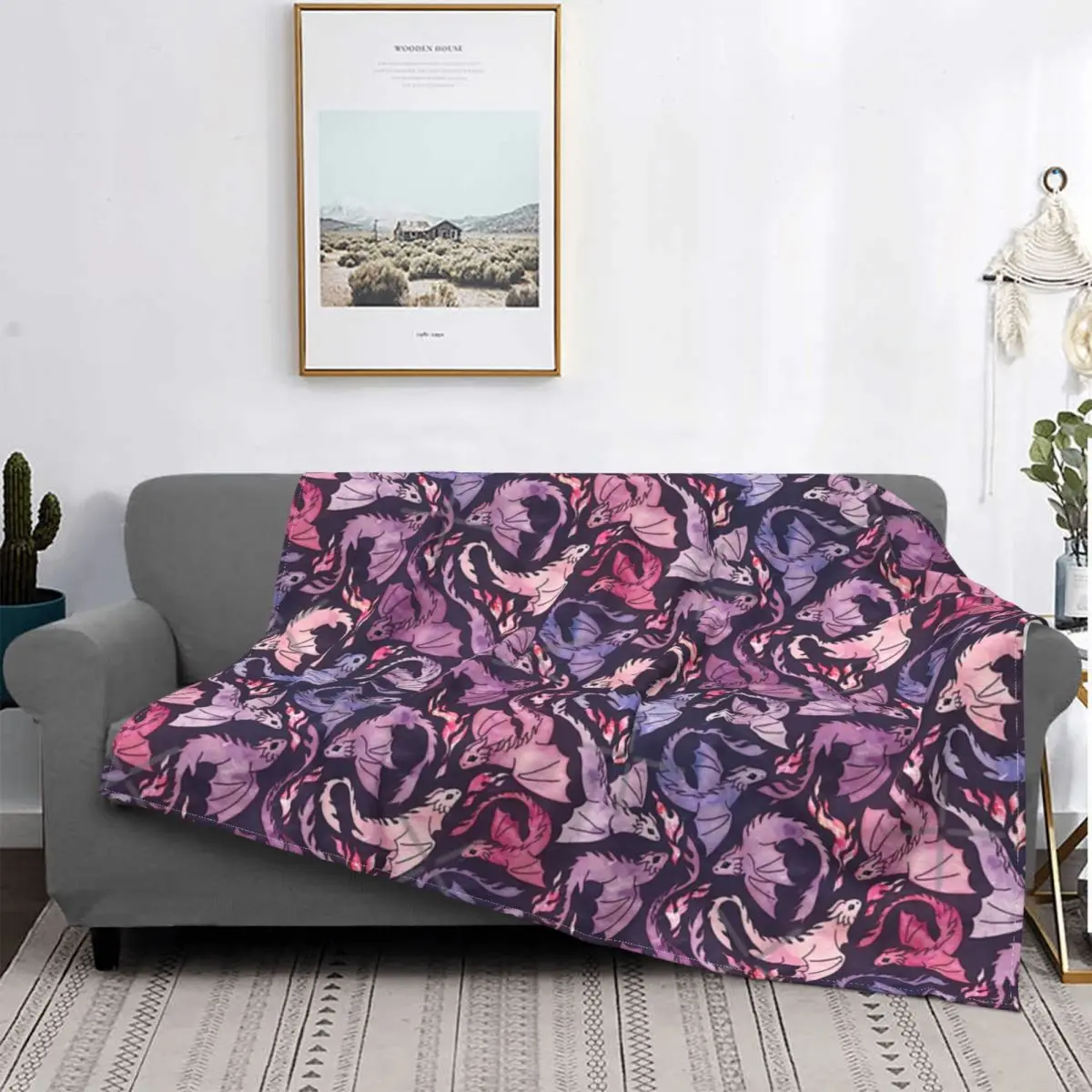 

Manta a cuadros de Dragon Fire para Baby, colcha de color rosa oscuro y morado, para cama, sofka