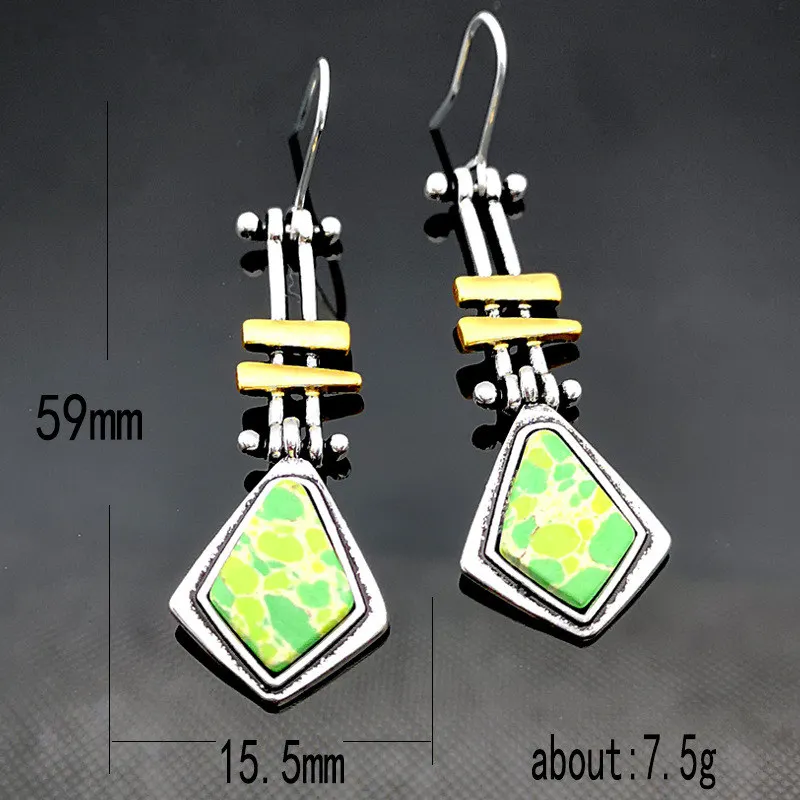 Женские винтажные геометрические серьги зеленые ручной работы в стиле бохо из