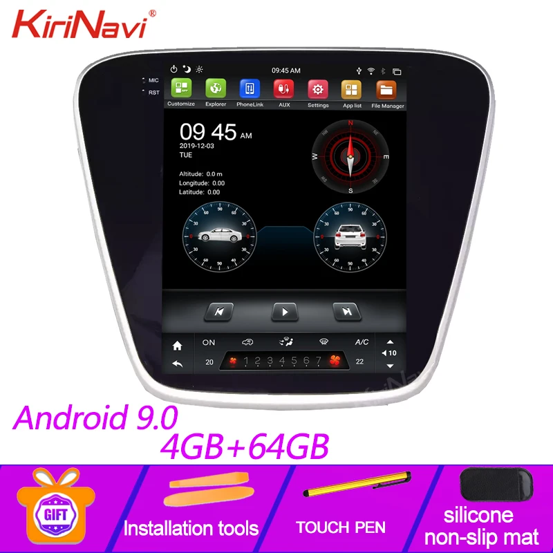 

Автомобильный Dvd-плеер KiriNavi, автомагнитола с вертикальным экраном 10,4 дюйма в стиле Тесла, Android 9,0, Gps-навигацией, Dvd-плеером для Chevrolet Knight, 4G