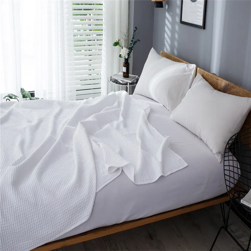 White Waffle Throw Blanket Bedspreads Cotton Christmas Decorations For Home Comfy Portable Travel All-Season Skin-friendly Soft - Цвет: White