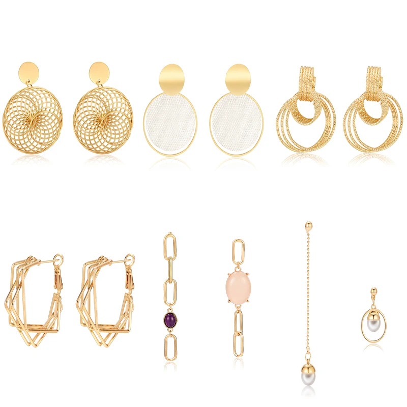 

Fashion 2019 Round Fashion Statement Earrings Gold Color Geometric stud Earrings For Women vintage Earing modern punk Jewelry