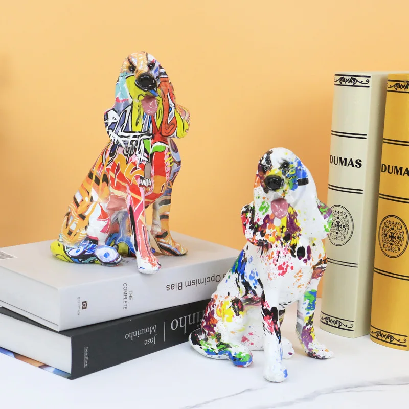 

Creative Water Transfer Springer Colorful Resin Crafts Dog For Entrance TV Cabinet Home Decoration Teen Room Decoration Ornament