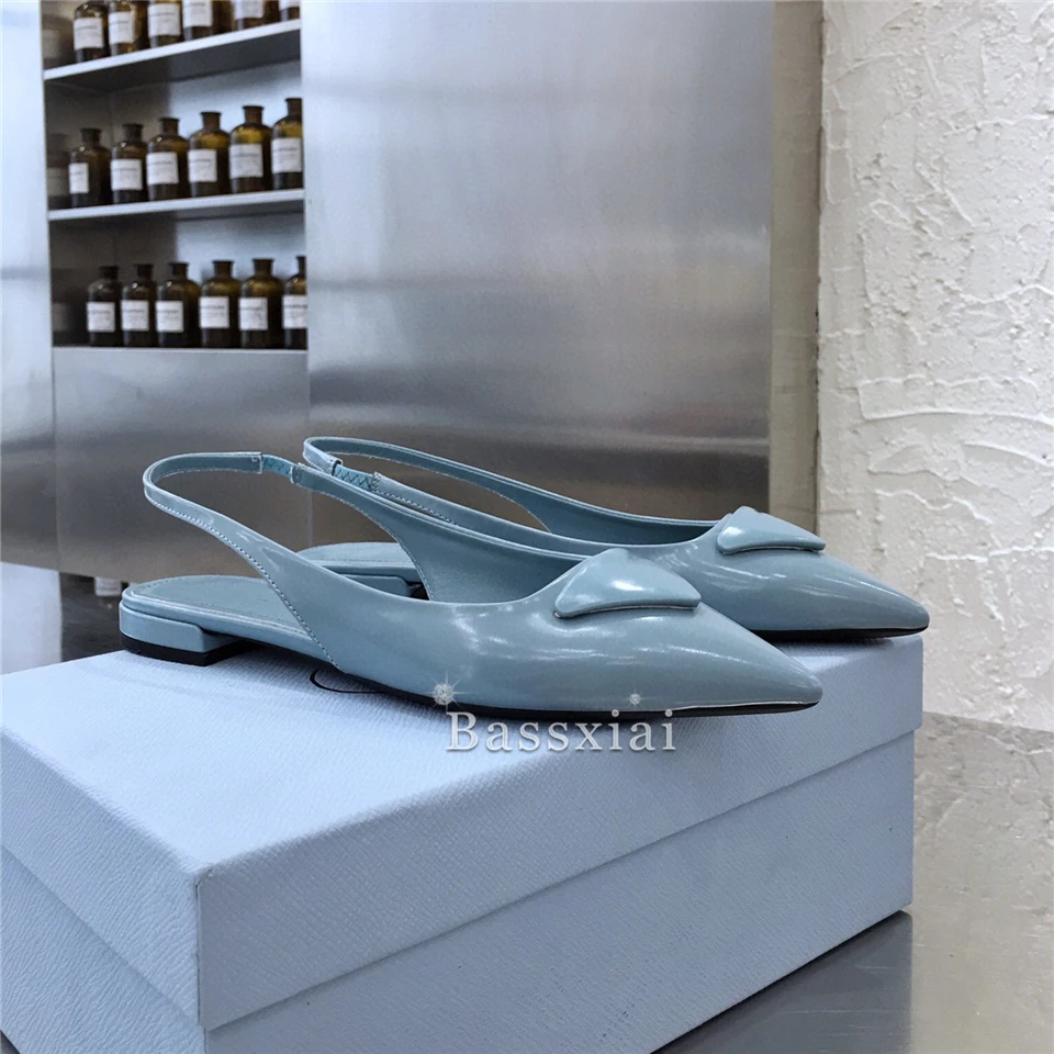 

Sexy Pointed Toe Flat Heel Mules For Girls Lady Slingbacks Strap Triangle Buckle Decor Slip-on Outwear Shoes Woman