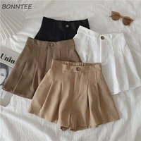 shorts women fashion simple casual solid comfortable high waist trousers ulzzang pleated chic summer student female clothing
