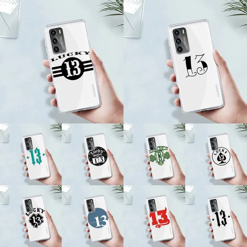 

Lucky Number 13 Phone Case Transparent For Huawei MATE P 40 30 20 10 pro plus lite X 5G Soft TPU Clear Mobile bags