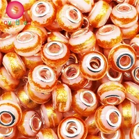 10pcs new gold glitter european large hole beads silver plated murano beads fit original pandora charms bracelets jewelry perles