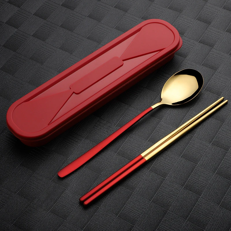 3PCS/Set Cutlery Spoon Fork Chopsticks Set Dinnerware Lunch Tableware With Box 304 Stainless Steel Portable Kitchen Accessories | Дом и сад