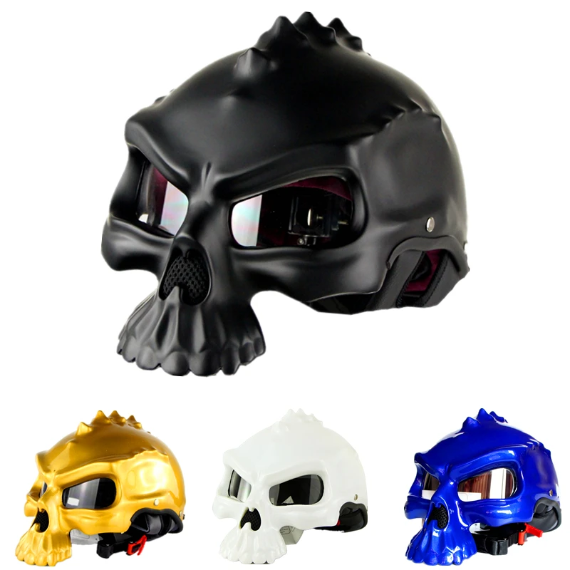 Casco Moto винтажный крутой шлем полулицевой череп цельный высококачественный Abs Porta