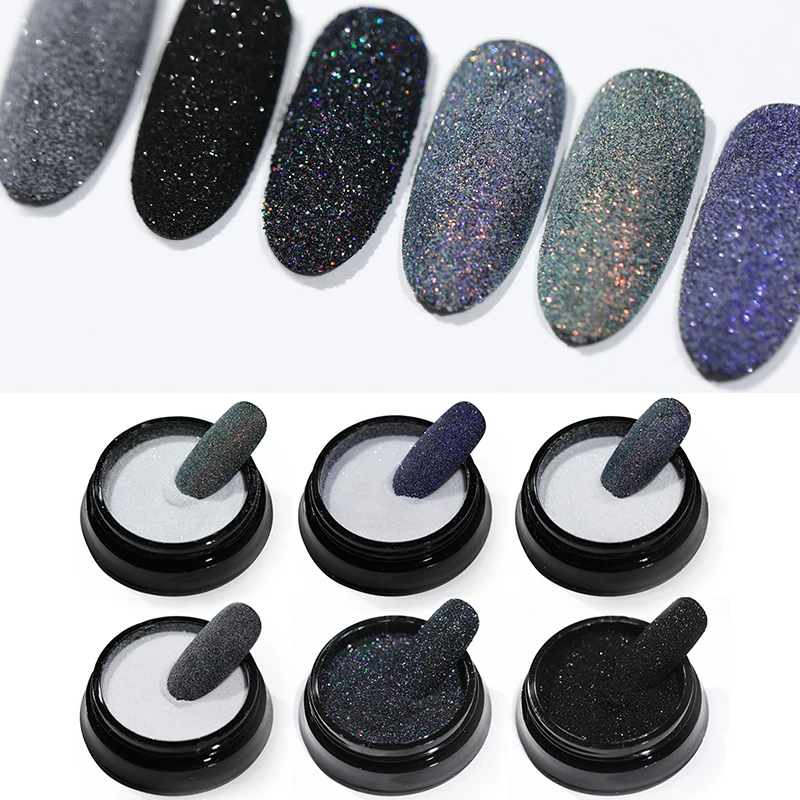 Черный порошок для ногтей Блестящий Порошок градиентный лазер пигмент дизайн