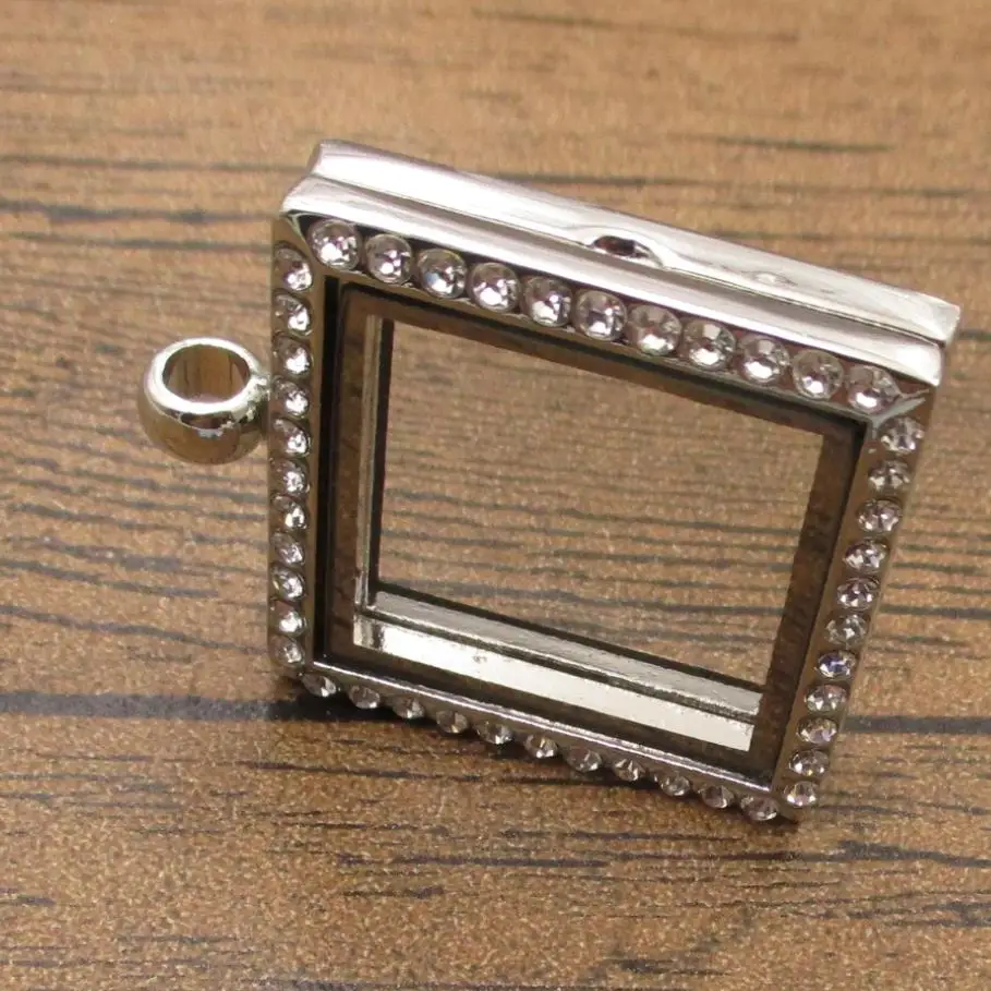 Square Magnet Floating Locket 1PCS/Lot 35×28mm Memory Glass With Rhinestones DIY Necklace Craft 2 Colors Available-TS0047 | Украшения и