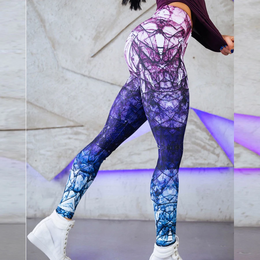 Женские сексуальные эластичные спортивные брюки с принтом штаны для йоги